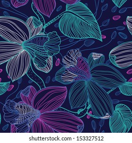 vector floral  seamless pattern with abstract narcissus