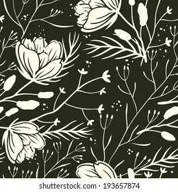 vector floral seamless pattern with abstract flowers and plants