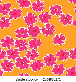 Vector floral seamless pattern. Abstract stylized flower silhouettes, hand drawn digital illustration. Botanical fabric design, surface design