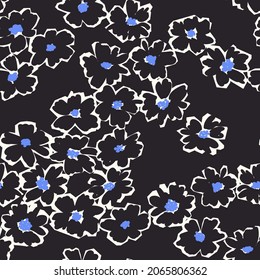 Vector floral seamless pattern. Abstract stylized flower silhouettes, hand drawn digital illustration. Botanical fabric design, surface design