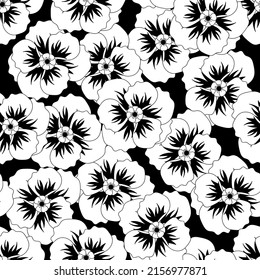 Vector floral seamless pattern. Abstract print with poppies. Elegant nature ornament for fabric, textile or wrapping . Black and white illustrations for coloring book page