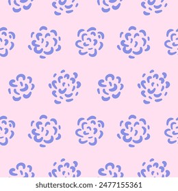 Vector floral seamless pattern. Abstract simple blue flowers in hand drawn style. Roses or peonies. Retro vibe. Cottage core.