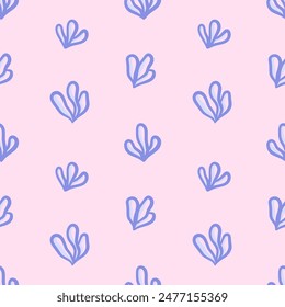 Vector floral seamless pattern. Abstract small delicate blue flowers with leaves in hand drawn style. Retro vibe. Cottage core. 