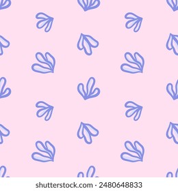 Vector floral seamless pattern. Abstract small delicate blue flowers with leaves in hand drawn style. Retro vibe. Cottage core. 