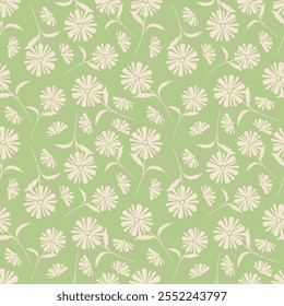 Vector floral seamless pattern. Abstract background with simple small orange flowers, leaves, branches. Liberty style wallpapers. Elegant ditsy texture.