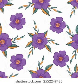 Vector floral seamless pattern. Abstract background with simple small orange flowers, leaves, branches. Liberty style wallpapers. Elegant ditsy texture.