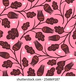 vector floral seamless pattern with abstract folk elements