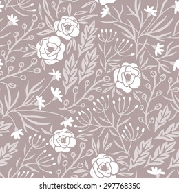 vector floral seamless pattern with abstract roses and plants