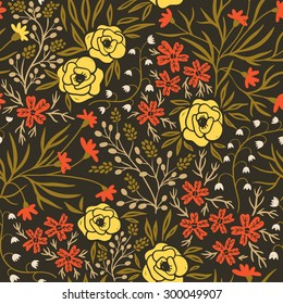 vector floral seamless pattern with abstract roses and blooms