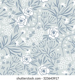 vector floral seamless pattern with abstract roses and plants