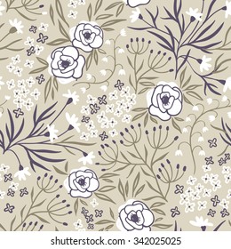  vector floral seamless pattern with abstract roses and herbs