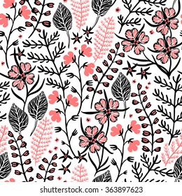  vector floral seamless pattern with abstract plants and herbs