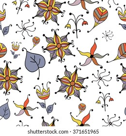 vector floral seamless pattern with abstract fruits and flowers.