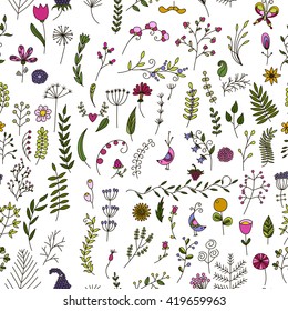 vector floral seamless pattern with abstract fruits and flowers