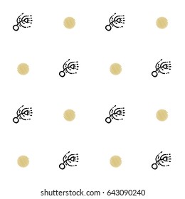 Vector floral seamless pattern with abstract leaves and flowers. Ethnic tribal pattern design, decorative small plants and circles, polka dot. White, black, yellow colors. Textile minimalist pattern.