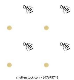 Vector floral seamless pattern with abstract leaves and flowers. Ethnic tribal pattern design, decorative small plants and circles, polka dot. White, black, yellow colors. Textile minimalist pattern.