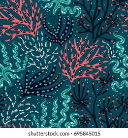 vector floral seamless pattern with abstract sea plants