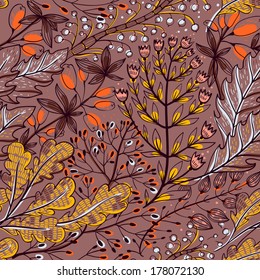 vector floral seamless pattern with autumn herbs and leaves