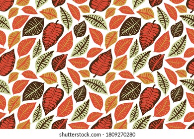 Vector floral seamless pattern. Autumn background with colorful leaves. isolated on white background.