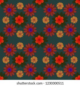 Vector floral seamless pattern. Background wallpaper illustration with green, gray and brown flowers and vintage paisley ornaments. Modern luxury texture for fabrics, textile.