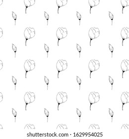 Vector floral seamless pattern. Background with outline hand drawn flowers. Design concept for fabric design, textile print, wrapping paper or web backgrounds.