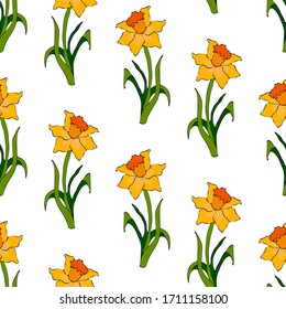 Vector floral seamless pattern. Background with outline hand drawn flowers. Design concept for fabric design, textile print, wrapping paper or web backgrounds