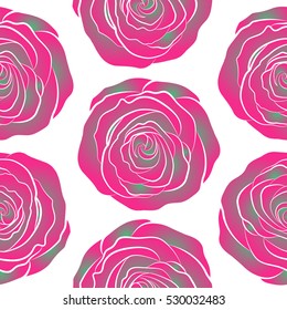 Vector floral seamless pattern. Background of a pink and green painted roses.