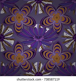 Vector floral seamless pattern. Background wallpaper illustration with neutral, magenta and violet flowers and vintage paisley ornaments. Modern luxury texture for fabrics, textile.