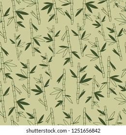 Vector floral seamless pattern with bamboo on the green background