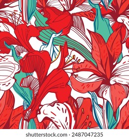 Vektorgrafik floral nahtlos. Muster mit wunderschönen Blumen für bedruckten Stoff, Bildschirmhintergrund.