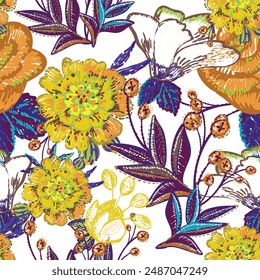 Vector floral seamless. Pattern with beautiful flowers for printed fabric, wallpaper.