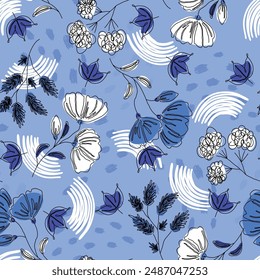 Vector floral seamless. Pattern with beautiful flowers for printed fabric, wallpaper.