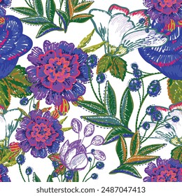 Vector floral sin costuras. Patrón con hermosas flores para tela impresa, Fondo de pantalla.