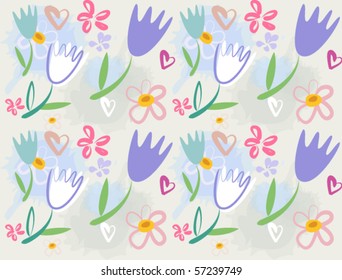 Vector floral seamless pattern with bell and daisies