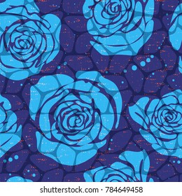 Vector floral seamless pattern with big decorative silhouette rose