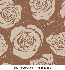 Vector floral seamless pattern with big decorative silhouette rose