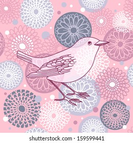 Vector floral seamless pattern with birds.