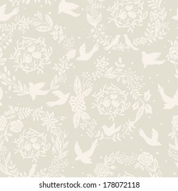 vector floral seamless pattern with birds and nests