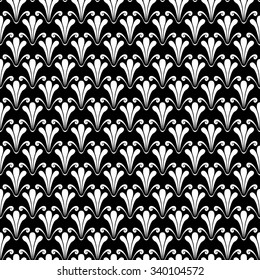 Vector floral seamless pattern. Black and white background. Abstract decorative illustration for print, web