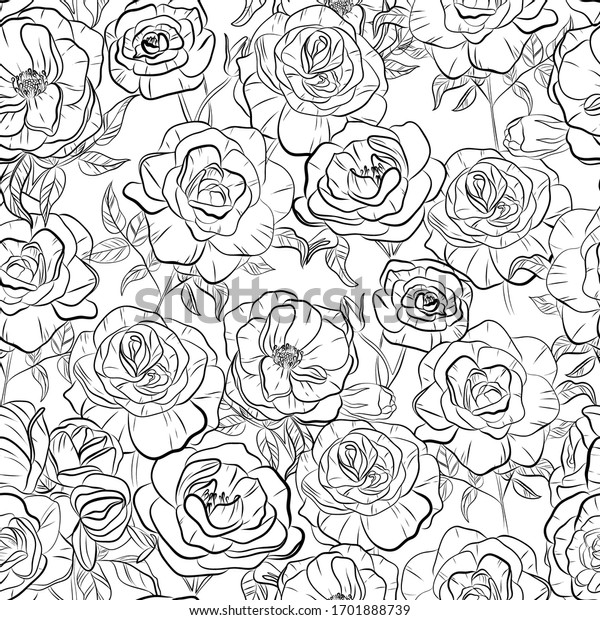 Vector Floral Seamless Pattern Black White Stock Vector (royalty Free 