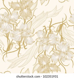 vector floral seamless pattern with blooming irises