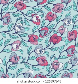 vector floral seamless pattern with blooming poppies