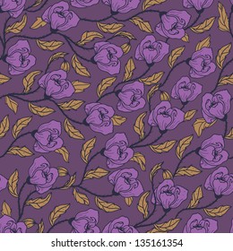vector  floral  seamless pattern with blooming violet poppies