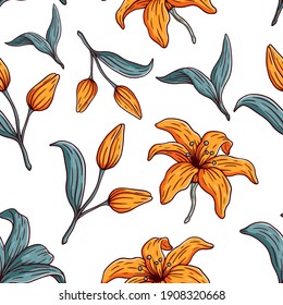 vector floral seamless pattern with blooming yellow flower
