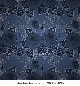 Vector floral seamless pattern. Blue, violet and gray roses.