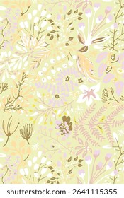 vector floral seamless pattern with blue tulips, vector floral seamless pattern with abstract herbs and berries