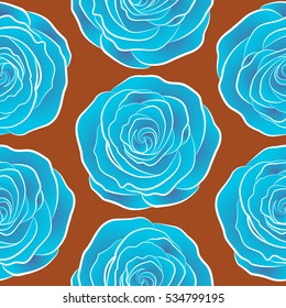 Vector floral seamless pattern. Blue and brown roses.