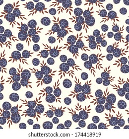 Vector floral seamless pattern with  blueberries on the white background. All elements are editable.