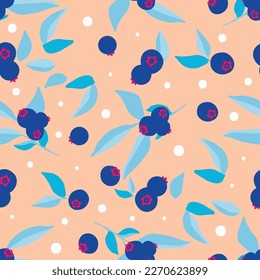 vector floral seamless pattern and blueberries the beige background  Cute simple decoration plants purple violet berries  trendy spring summer  textile  product packaging background