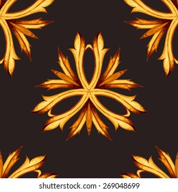 Vector floral seamless pattern. Botanical seamless background. Leaves ornament on black background. Vector image can be used for textile, wallpaper, ornamental background for printing and web design.